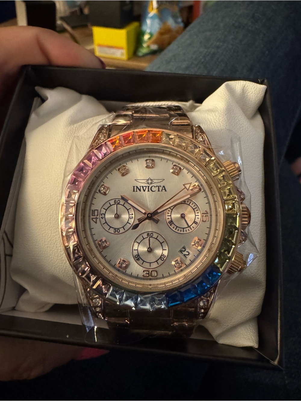 NIB RAINBOW CRYSTAL ROSE GOLD LADY ANGEL INVICTA WATCH #70313